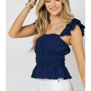 Davi Dani Crop Top Size S Blue Ruffled Sleeveless Top NWT